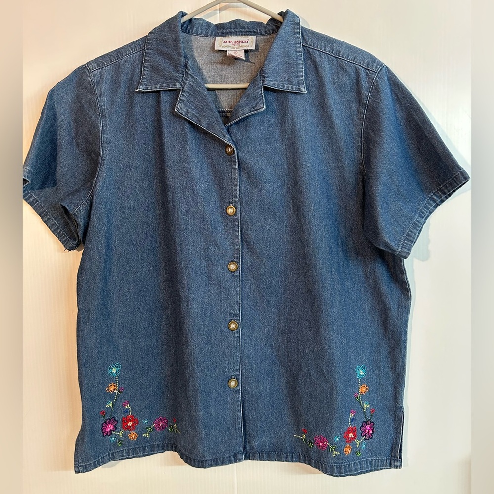 Jane Ashley cotton button front shirt petite large